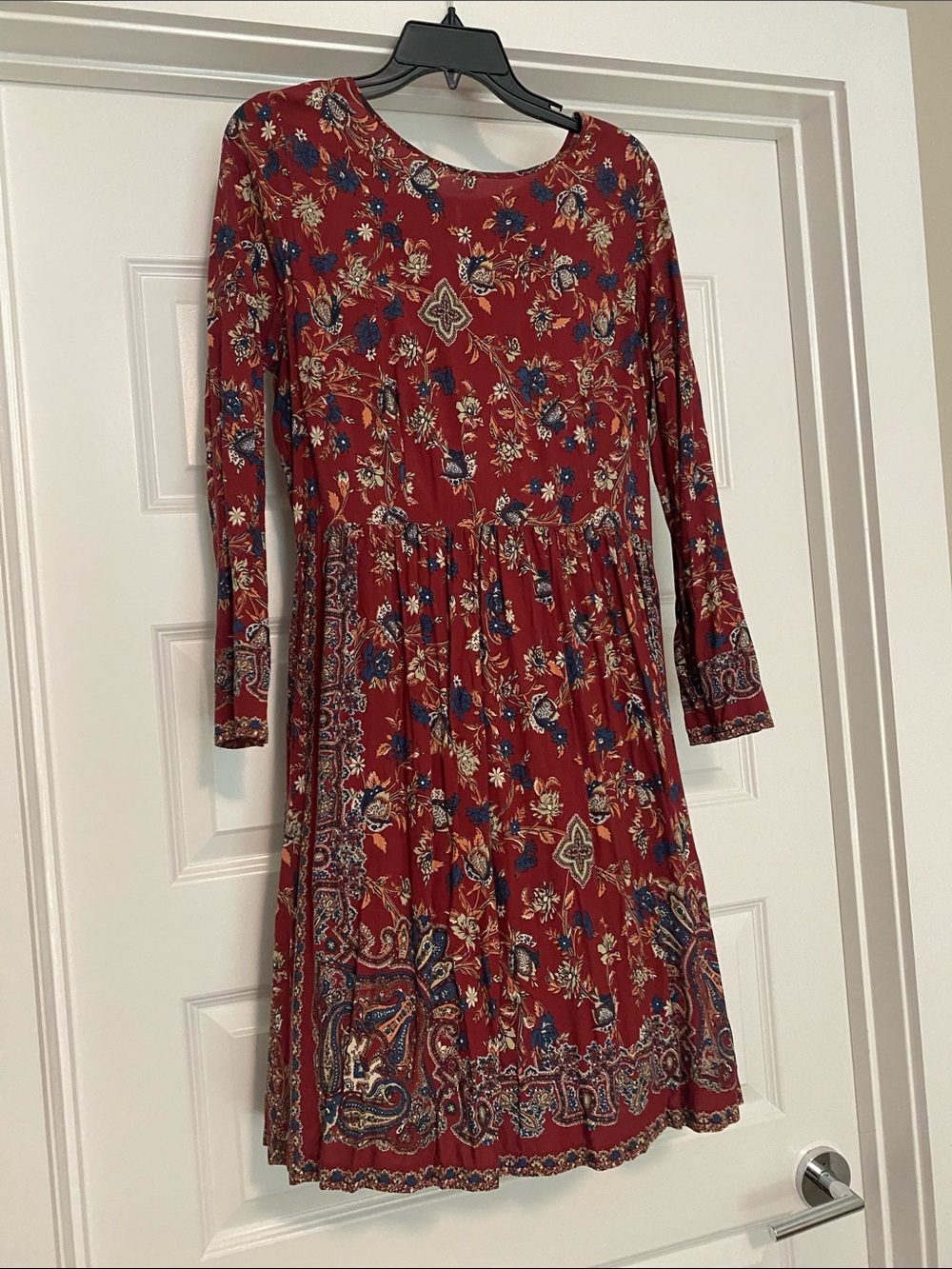 Lucky Brand Burnt Red Paisley Floral Long Sleeve Dress
